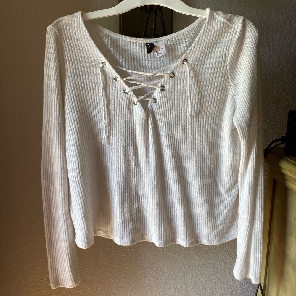 Sheer h&m lace up, long sleeve top